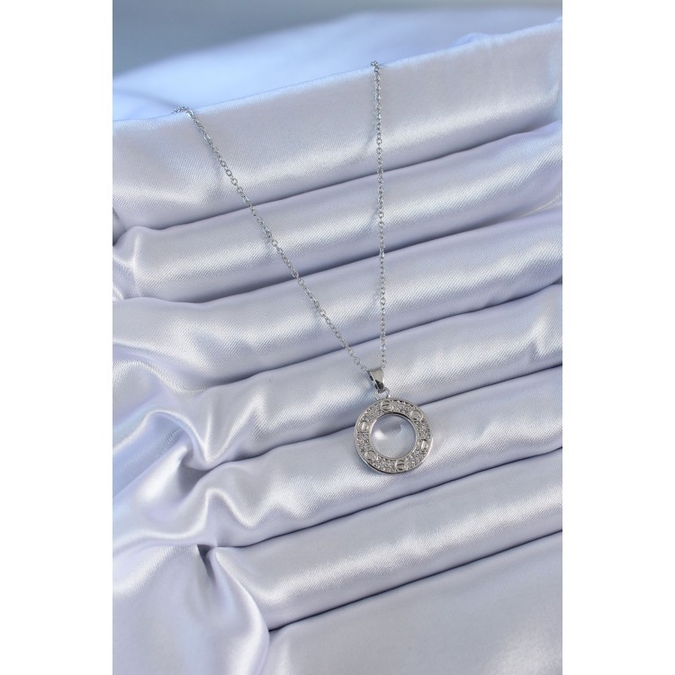 316L Çelik Gümüş Renk Zirkon Taşlı Model Kadın Kolye - TJ-BKO7620