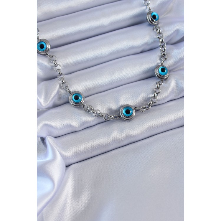 316L Steel Silver Color Evil Eye Bead Model Women's Necklace - TJ-BKO7659 316L Steel Silver Color Evil Eye Bead Model Women's Necklace - TJ-BKO7659