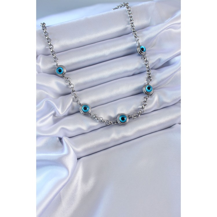 316L Steel Silver Color Evil Eye Bead Model Women's Necklace - TJ-BKO7659