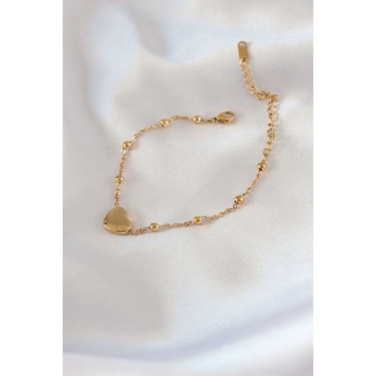 316L Çelik Gold Renk Kalp Model Minimal Top Detay Kadın Bileklik - TJ-BB5434