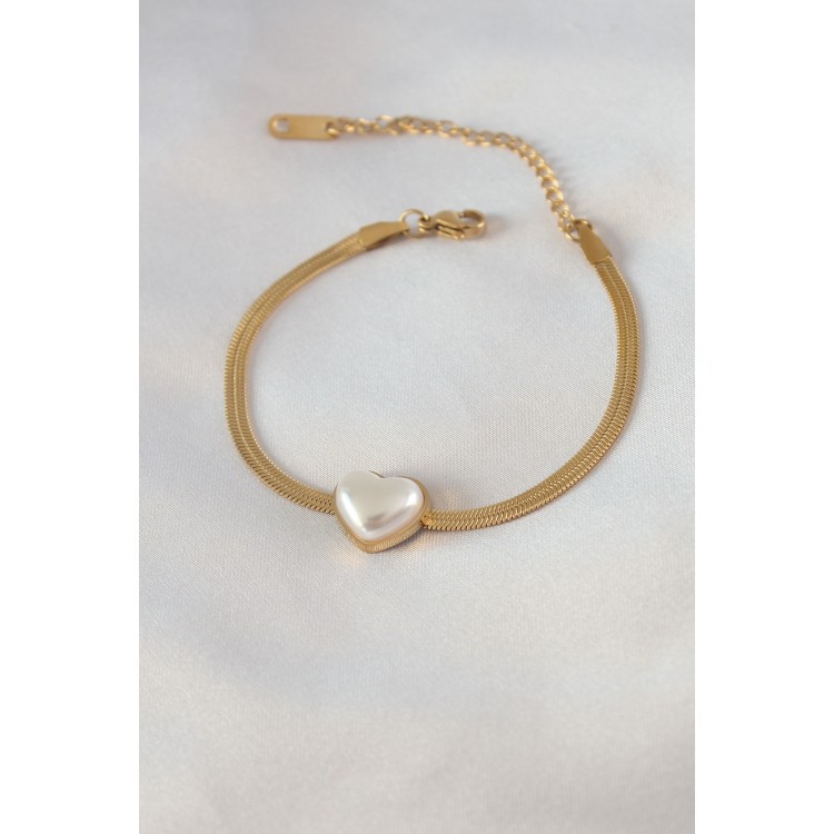316L Steel Gold Color Italian Chain Model Pearl Heart Model Women's Bracelet - TJ-BB5444