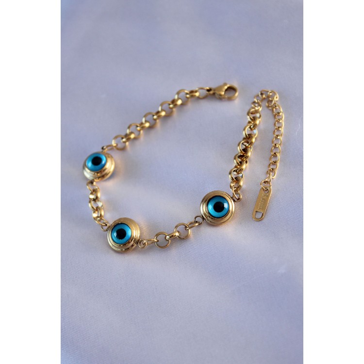 316L Steel 3-Eye Evil Eye Model Gold Color Women's Bracelet - TJ-BB5485