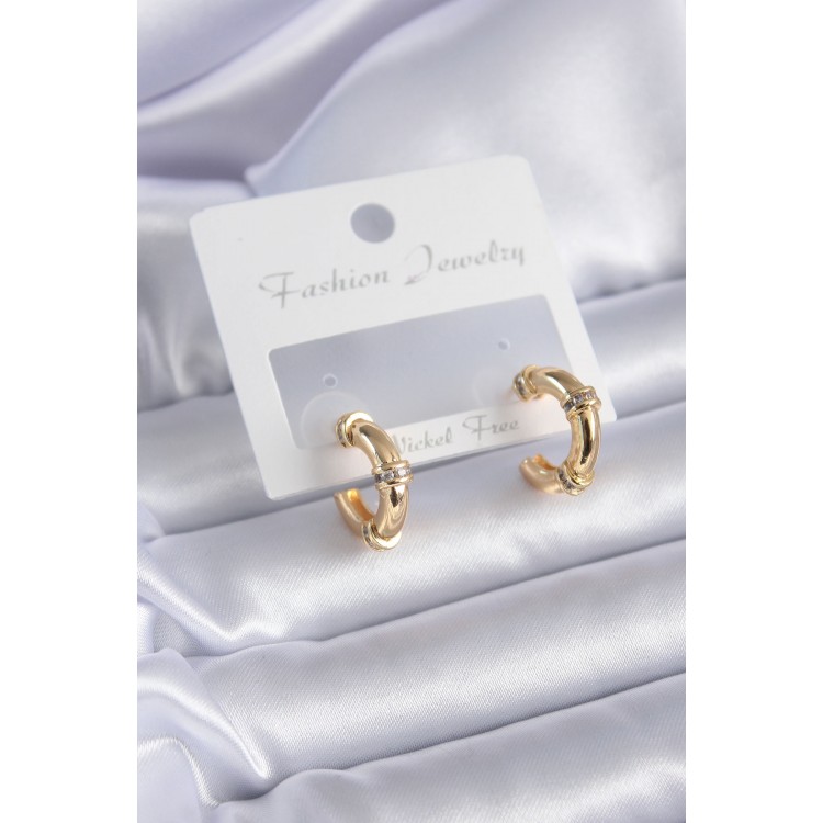 Gold Renk Zirkon Taş Detay Halka Model Pirinç Kadın Küpe - TJ-BKP7855 Gold Renk Zirkon Taş Detay Halka Model Pirinç Kadın Küpe - TJ-BKP7855