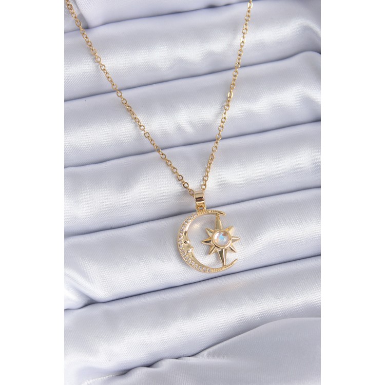 316L Çelik Gold Renk Zirkon Taşlı Ay Yıldız Model Kadın Kolye - TJ-BKO7688 316L Çelik Gold Renk Zirkon Taşlı Ay Yıldız Model Kadın Kolye - TJ-BKO7688