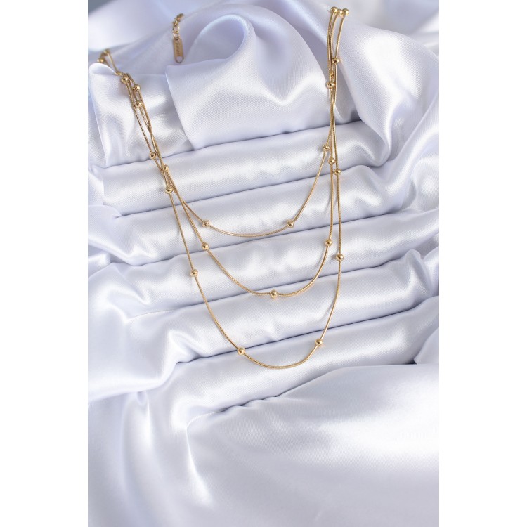 316L Steel Gold Color 3-Piece Minimal Ball Women's Necklace - TJ-BKO7700