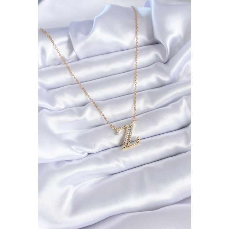 316L Steel Gold Color Z Letter Model Zircon Stone Women's Necklace - TJ-BKO7707