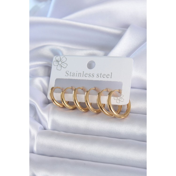 316L Steel Gold Color Hoop Model Women's Earring Set - TJ-BKP7886