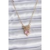 316L Steel Gold Chain Pink Crystal Heart Model Zircon Stone Ribbon Model Women's Necklace - TJ-BKO7745