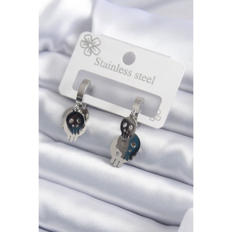 316L Çelik Gümüş Renk Sallantı Kuru Kafa Model Kadın Küpe - TJ-BKP7922 316L Çelik Gümüş Renk Sallantı Kuru Kafa Model Kadın Küpe - TJ-BKP7922