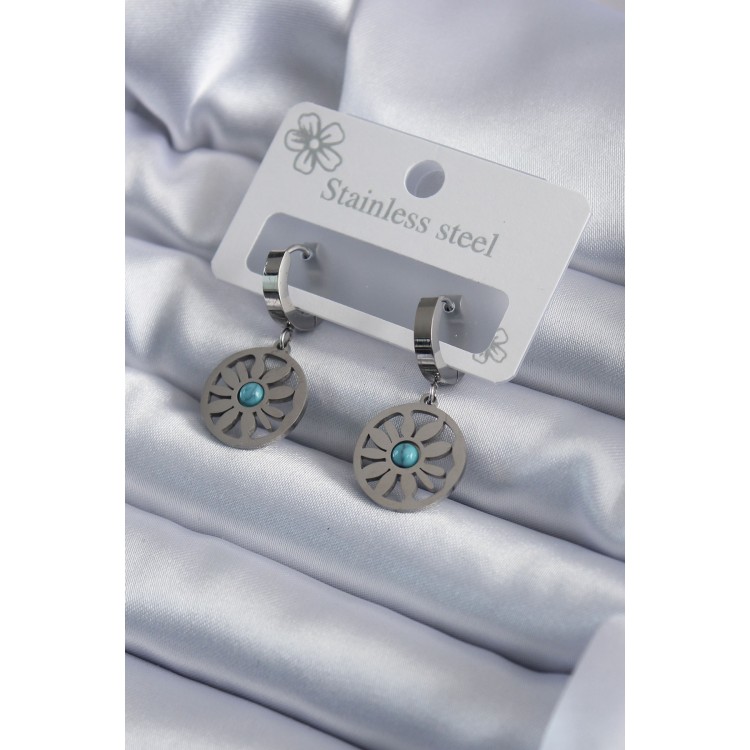 316L Steel Silver Color Daisy Model Blue Stone Detail Women's Earrings - TJ-BKP7948 316L Steel Silver Color Daisy Model Blue Stone Detail Women's Earrings - TJ-BKP7948