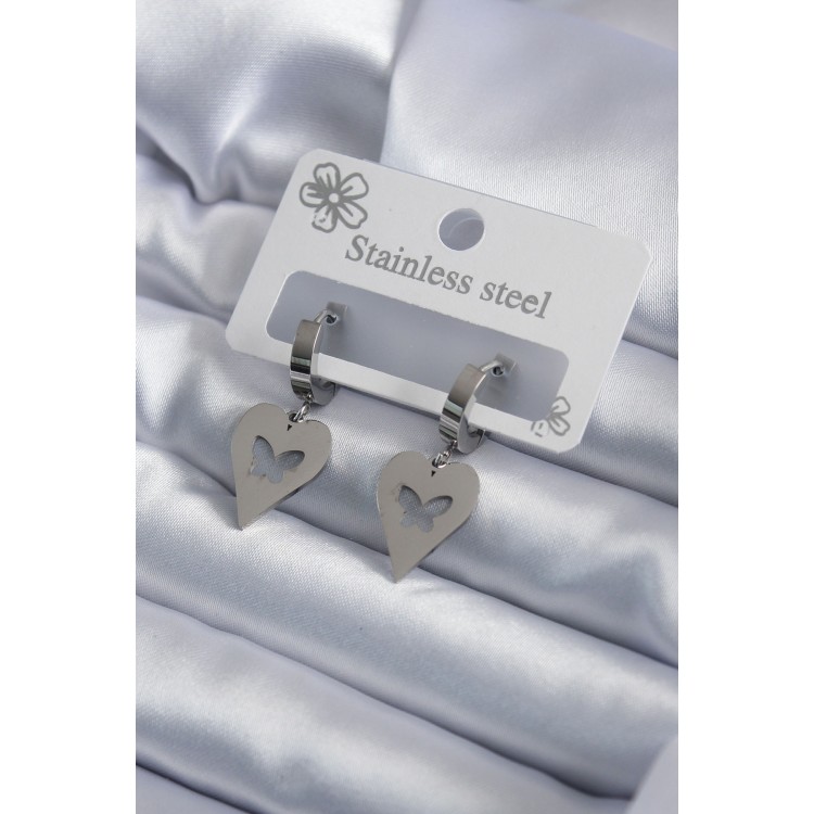 316L Çelik Gümüş Renk Kalp Model Kelebek İşleme Kadın Küpe - TJ-BKP7950 316L Çelik Gümüş Renk Kalp Model Kelebek İşleme Kadın Küpe - TJ-BKP7950