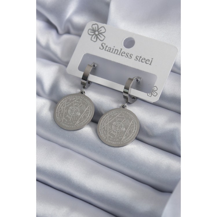 316L Çelik Gümüş Renk Pentagram Yıldızı İşleme Kadın Küpe - TJ-BKP7951 316L Çelik Gümüş Renk Pentagram Yıldızı İşleme Kadın Küpe - TJ-BKP7951