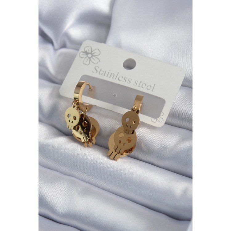 316L Çelik Gold Renk Sallantı Kuru Kafa Model Kadın Küpe - TJ-BKP7974 316L Çelik Gold Renk Sallantı Kuru Kafa Model Kadın Küpe - TJ-BKP7974