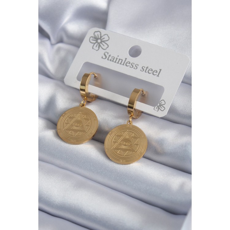 316L Çelik Gold Renk Pentagram İşleme Model Kadın Küpe - TJ-BKP7975 316L Çelik Gold Renk Pentagram İşleme Model Kadın Küpe - TJ-BKP7975