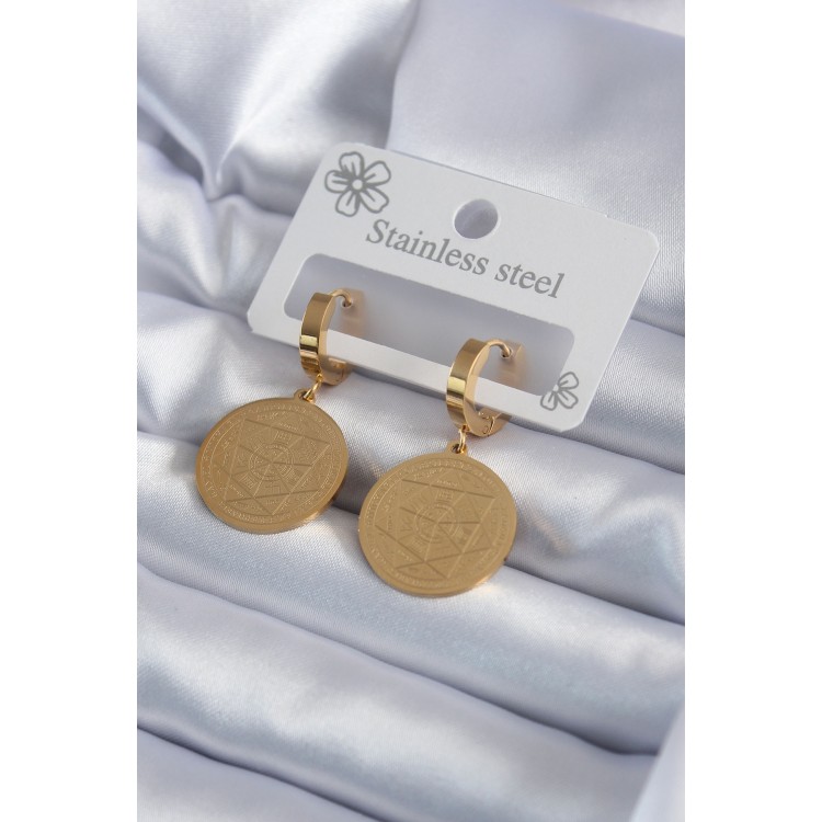 316L Çelik Gold Renk Pentagram İşleme Model Kadın Küpe - TJ-BKP7979 316L Çelik Gold Renk Pentagram İşleme Model Kadın Küpe - TJ-BKP7979