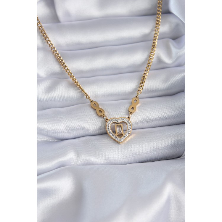 316L Çelik Gold Renk Zirkon Taşlı Kalp Model Sonsuzluk Detay Kadın Kolye - TJ-BKO7789 316L Çelik Gold Renk Zirkon Taşlı Kalp Model Sonsuzluk Detay Kadın Kolye - TJ-BKO7789