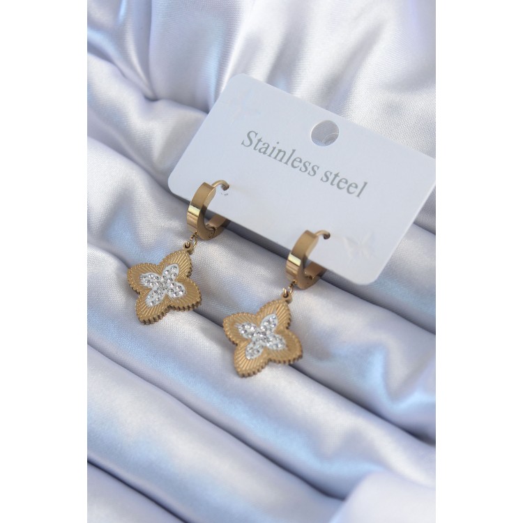 316L Steel Gold Color Zircon Stone Flower Model Women's Earrings - TJ-BKP8028 316L Steel Gold Color Zircon Stone Flower Model Women's Earrings - TJ-BKP8028