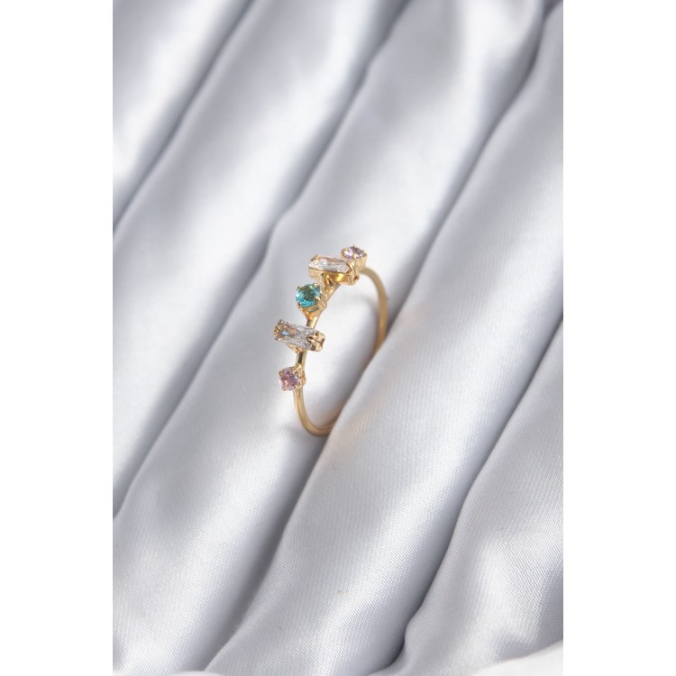 Gold Renk Zirkon Taşlı Renkli Zirkon Taşlı Kadın Yüzük - TJ-BYK2846 Gold Renk Zirkon Taşlı Renkli Zirkon Taşlı Kadın Yüzük - TJ-BYK2846