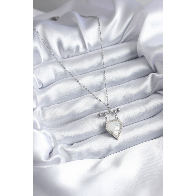 316L Çelik Gümüş Renk Zirkon Taş Detay Kadın Kolye - TJ-BKO7896