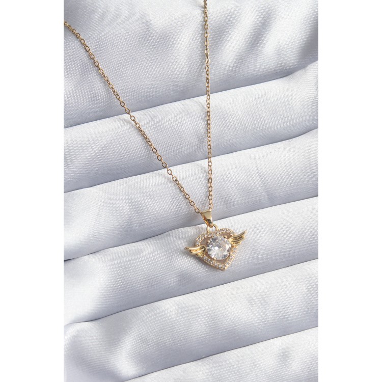 316L Çelik Gold Renk Zincir Zirkon Taşlı Kalp Model Kadın Kolye - TJ-BKO8005 316L Çelik Gold Renk Zincir Zirkon Taşlı Kalp Model Kadın Kolye - TJ-BKO8005