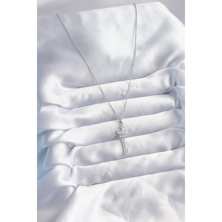 316L Steel Chain Silver Color Zircon Stone Key Model Women's Necklace - TJ-BKO8043
