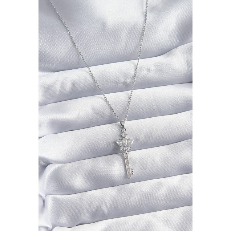 316L Steel Chain Silver Color Zircon Stone Key Model Women's Necklace - TJ-BKO8043