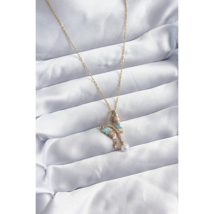 316L Çelik Zincir Gold Karışık Renk Zirkon Taşlı Kelebek Figür İnci Kadın Kolye - TJ-BKO8048 316L Çelik Zincir Gold Karışık Renk Zirkon Taşlı Kelebek Figür İnci Kadın Kolye - TJ-BKO8048