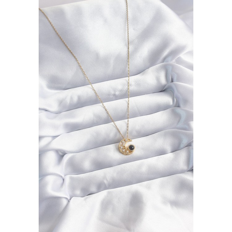 316L Steel Chain Gold Color Zircon Stone Crescent Projection Model Women's Necklace - TJ-BKO8067