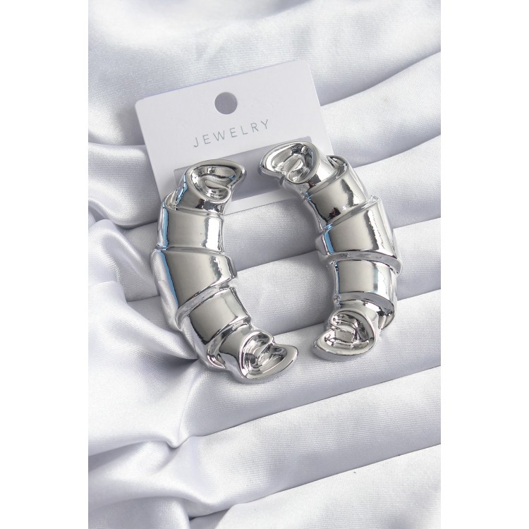 Pirinç Gümüş Renk Kruvasan Model Kadın Küpe - TJ-BKP8250 Pirinç Gümüş Renk Kruvasan Model Kadın Küpe - TJ-BKP8250