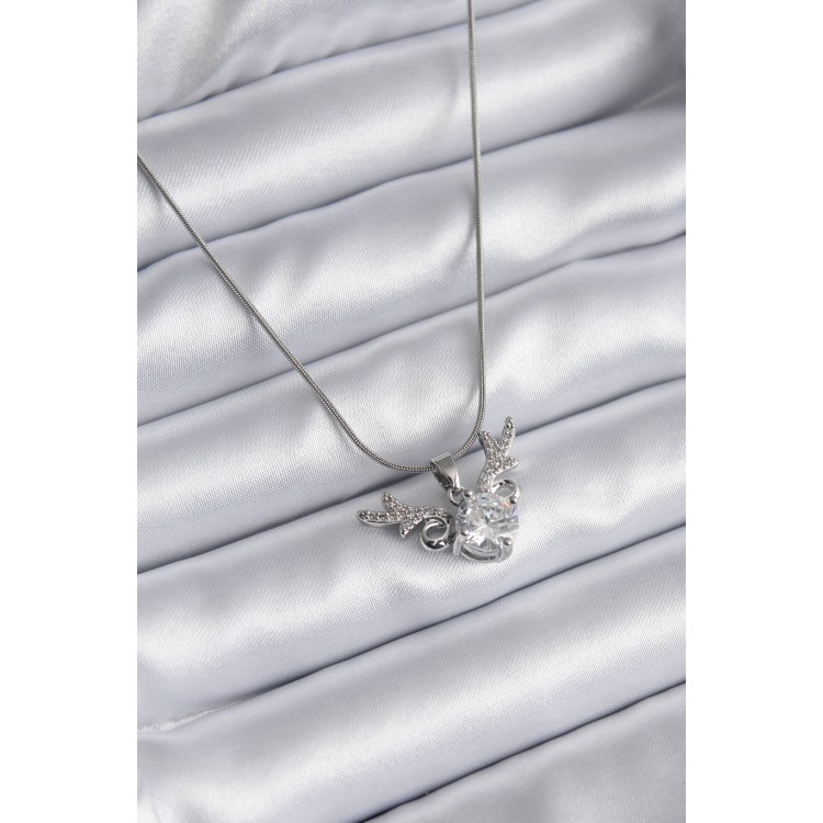 316L Çelik Gümüş Renk Zirkon Taşlı Boynuz Model Kadın Kolye - TJ-BKO8133 316L Çelik Gümüş Renk Zirkon Taşlı Boynuz Model Kadın Kolye - TJ-BKO8133