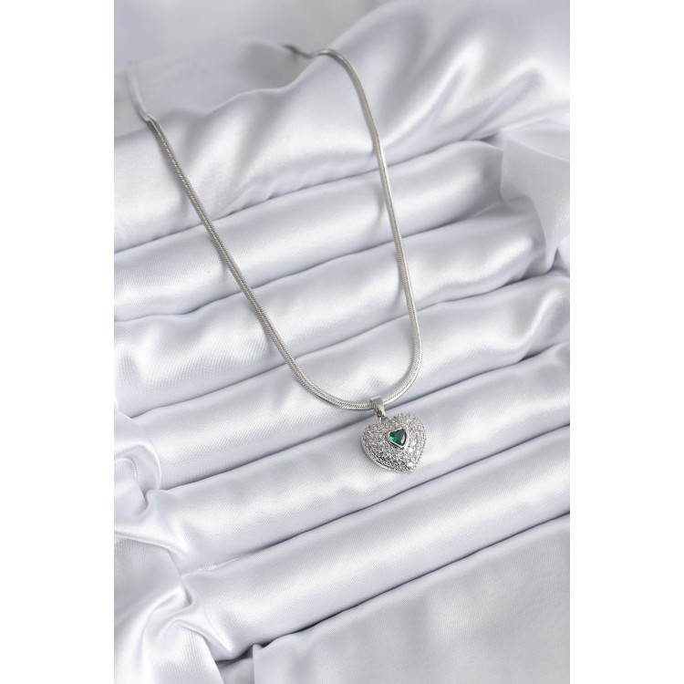 316L Steel Silver Color Zircon Stone Heart Model Women's Necklace - TJ-BKO8142