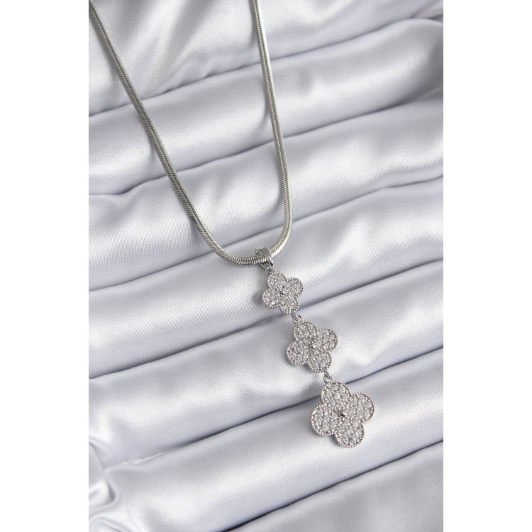 316L Çelik Gümüş Renk İtalyan Zincir Zirkon Taşı Yonca Model Kadın Kolye - TJ-BKO8152 316L Çelik Gümüş Renk İtalyan Zincir Zirkon Taşı Yonca Model Kadın Kolye - TJ-BKO8152