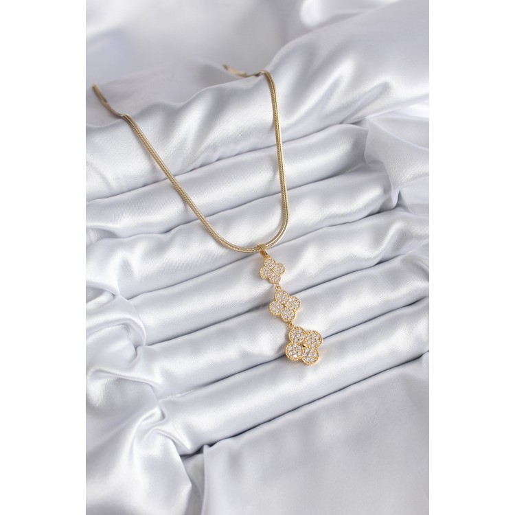 316L Steel Gold Color Italian Chain Zircon Stone Clover Model Women's Necklace - TJ-BKO8153