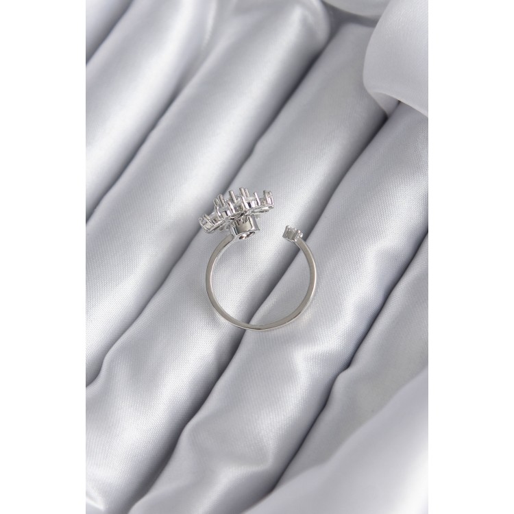 Brass Silver Colour Zircon Stone Daisy Model Women's Ring - TJ-BYK2936