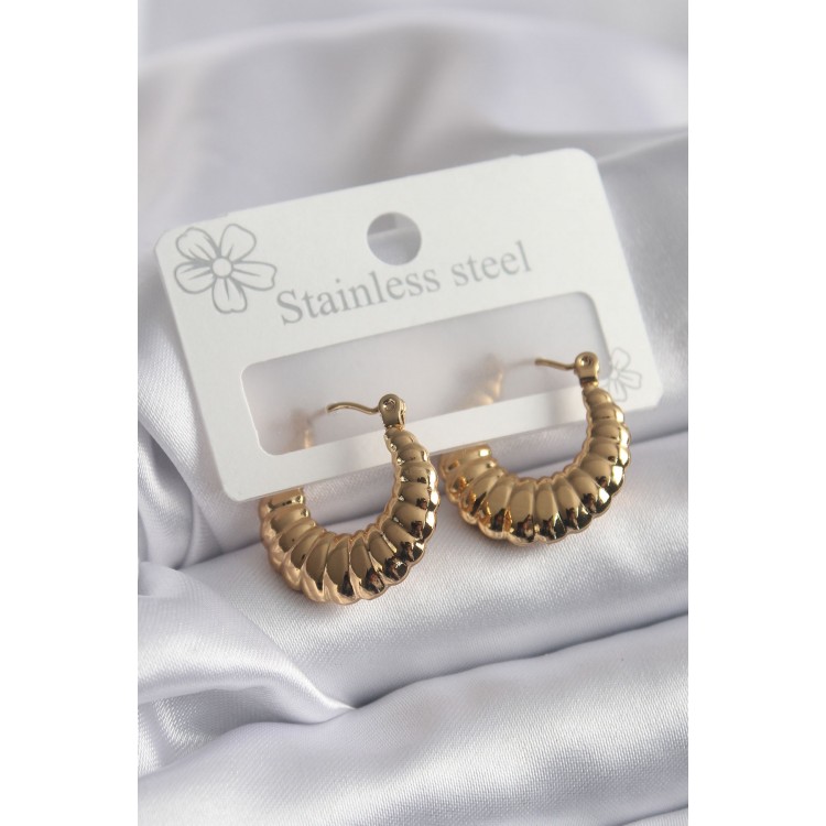 316L Steel Gold Color Embroidery Detail Women's Earrings - TJ-BKP8300