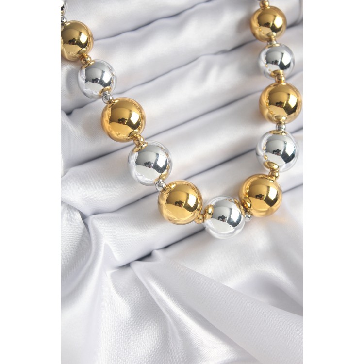 316L Çelik Gümüş Gold Renk Top Model Kadın Kolye - TJ-BKO8206