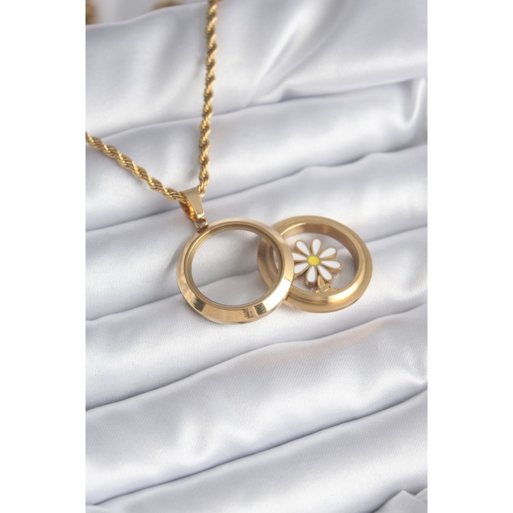 316L Steel Gold Color Openable Bell Model Daisy Piece Women's Necklace - TJ-BKO8234 316L Steel Gold Color Openable Bell Model Daisy Piece Women's Necklace - TJ-BKO8234