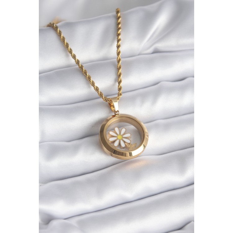 316L Steel Gold Color Openable Bell Model Daisy Piece Women's Necklace - TJ-BKO8234