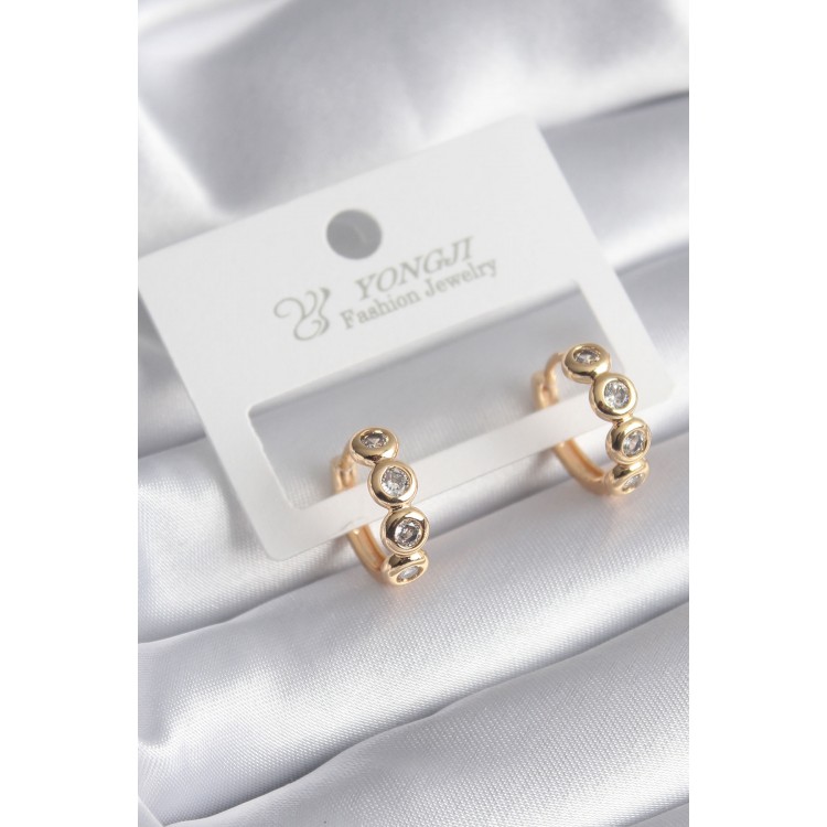 Pirinç Gold Renk Zirkon Taşlı Kadın Küpe - TJ-BKP8346 Pirinç Gold Renk Zirkon Taşlı Kadın Küpe - TJ-BKP8346