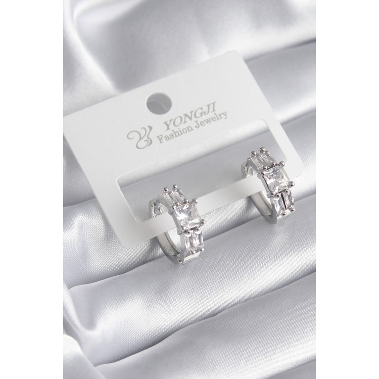 Pirinç Gümüş Renk Kare Zirkon Taşlı Kadın Küpe - TJ-BKP8351 Pirinç Gümüş Renk Kare Zirkon Taşlı Kadın Küpe - TJ-BKP8351