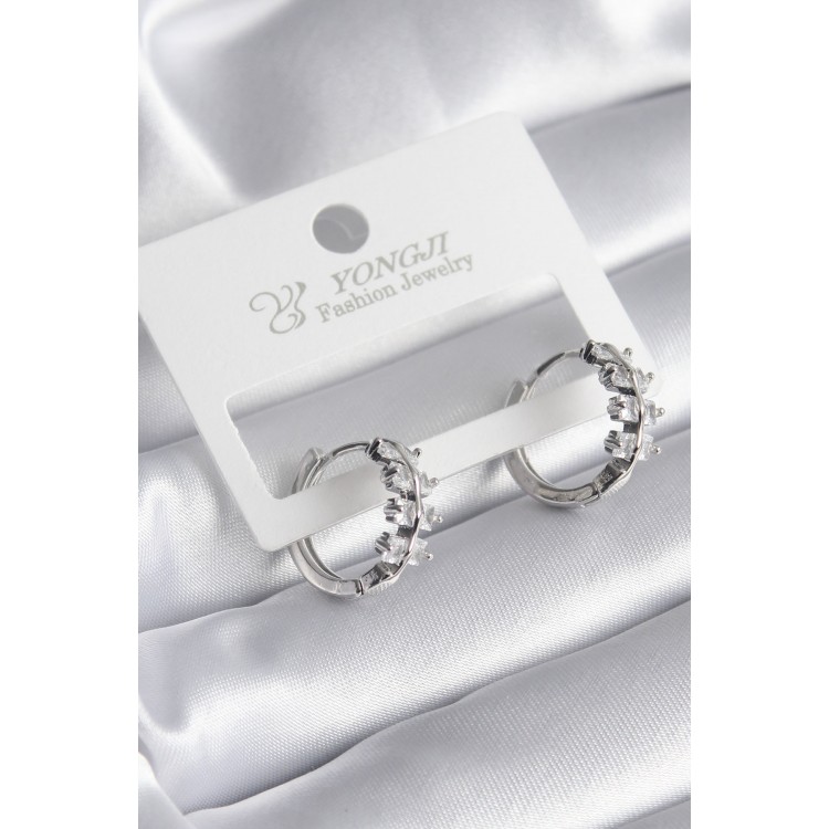 Pirinç Gümüş Renk Zirkon Taşlı Kadın Küpe - TJ-BKP8355