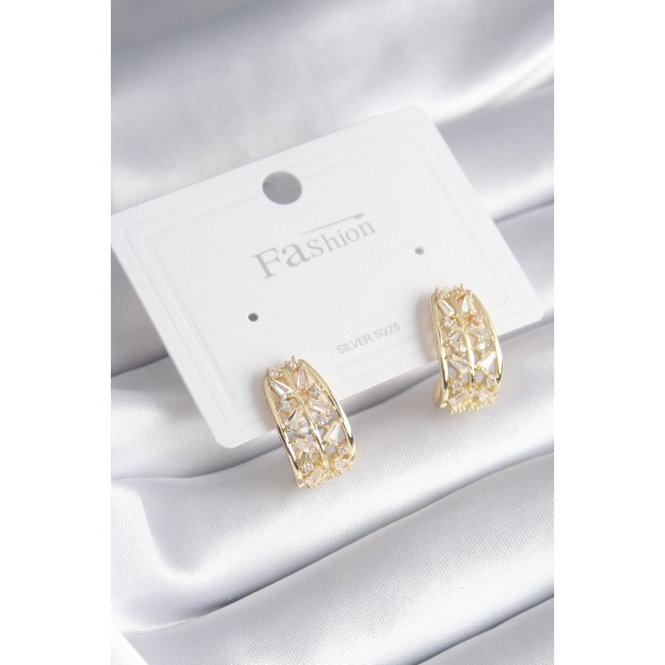 Pirinç Gold Renk Zirkon Taşlı Kadın Küpe - TJ-BKP8428 Pirinç Gold Renk Zirkon Taşlı Kadın Küpe - TJ-BKP8428