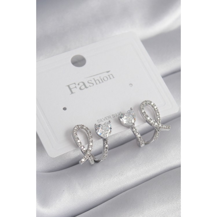 Pirinç Gümüş Renk Kalp Model Zirkon Taşlı Kadın Küpe - TJ-BKP8441 Pirinç Gümüş Renk Kalp Model Zirkon Taşlı Kadın Küpe - TJ-BKP8441