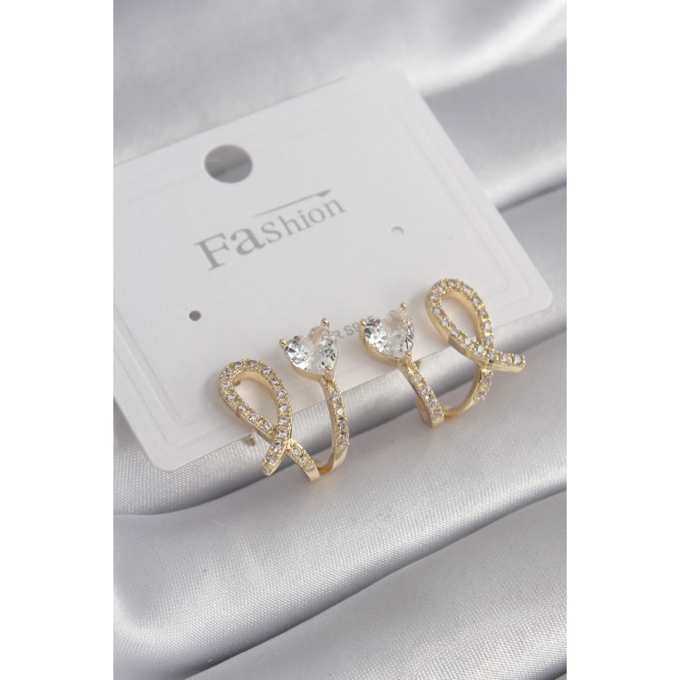 Pirinç Gümüş Renk Zirkon Taşlı Kalp Model Kadın Küpe - TJ-BKP8442 Pirinç Gümüş Renk Zirkon Taşlı Kalp Model Kadın Küpe - TJ-BKP8442