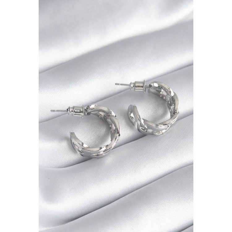 Pirinç Gümüş Renk Zirkon Taşlı Zincir Model Kadın Küpe - TJ-BKP8451