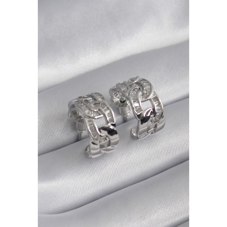 Pirinç Gümüş Renk Zirkon Taşlı Zincir Model Kadın Küpe - TJ-BKP8451 Pirinç Gümüş Renk Zirkon Taşlı Zincir Model Kadın Küpe - TJ-BKP8451