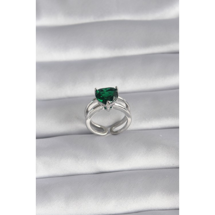 Pirinç Gümüş Renk Yeşil Zirkon Taşlı Tek Taş Model Kadın Yüzük - TJ-BYK3026 Pirinç Gümüş Renk Yeşil Zirkon Taşlı Tek Taş Model Kadın Yüzük - TJ-BYK3026