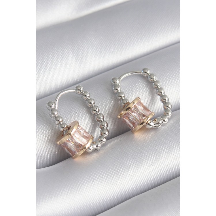 Pirinç Gümüş Renk Top Model Gold Renk Zirkon Taşlı Kadın Küpe - TJ-BKP8494 Pirinç Gümüş Renk Top Model Gold Renk Zirkon Taşlı Kadın Küpe - TJ-BKP8494