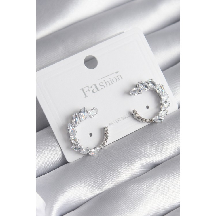 Pirinç Gümüş Renk Zirkon Taşlı Kadın Küpe - TJ-BKP8510