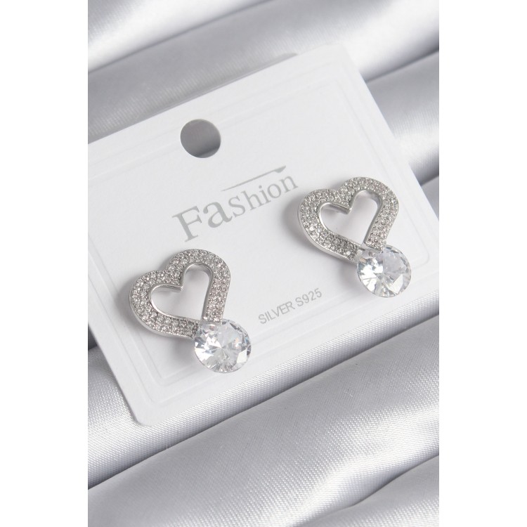 Pirinç Gümüş Renk Zirkon Taşlı Kalp Model Damla Zirkon Taş Detay Kadın Küpe - TJ-BKP8534 Pirinç Gümüş Renk Zirkon Taşlı Kalp Model Damla Zirkon Taş Detay Kadın Küpe - TJ-BKP8534